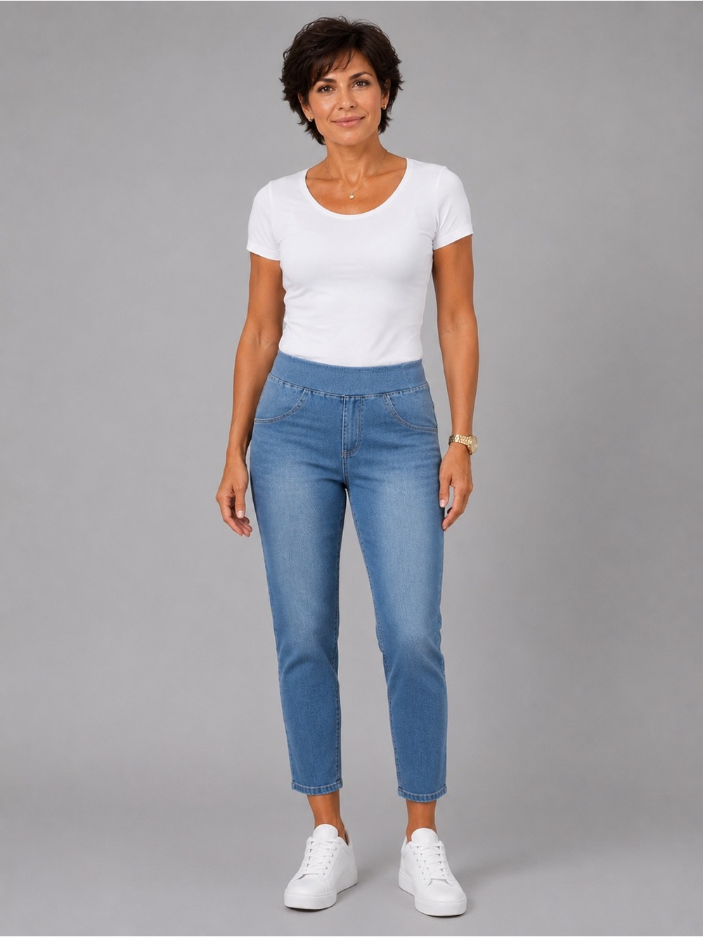 Halara Light Wash Pull-On Denim Jeans 7/8 Length High Rise Stretch Pants NWT